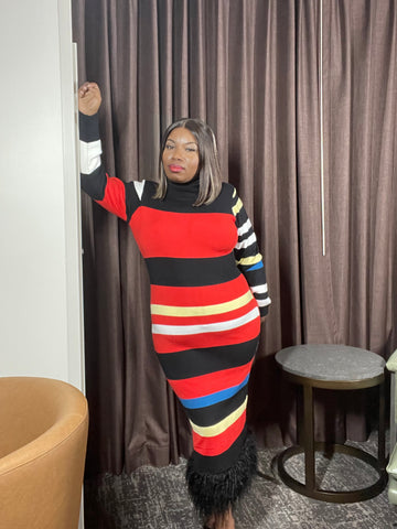 Milan Rouge Knit Feather Dress