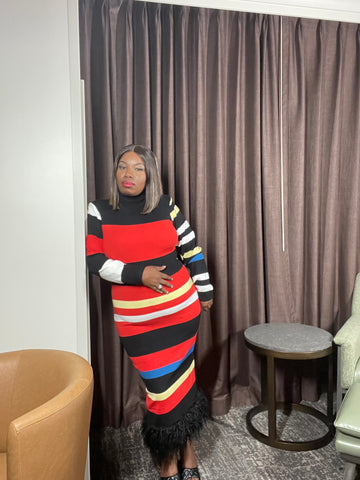 Milan Rouge Knit Feather Dress