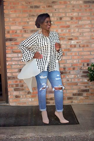 Houndstooth High Lo Blouse